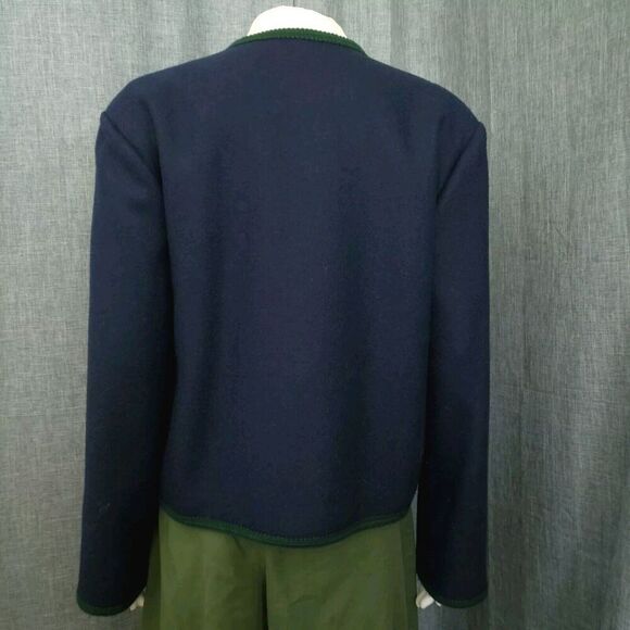 Vintage Pendleton 100% Wool Short Jacket Navy with Green Trim Blazer Size 12 - Picture 3 of 14